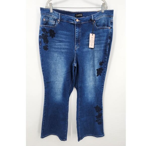 New NWT Nanette Lepore Belle High‎ Rise Bootcut 20W Floral Embroidered Stretch - Picture 1 of 6